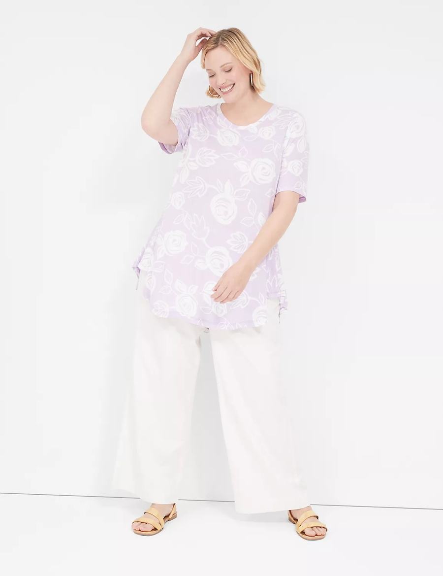 Lane Bryant Max Swing Perfect Sleeve Crew-Neck Tee T-shirts Dames Wit Paars | BLV8689LD