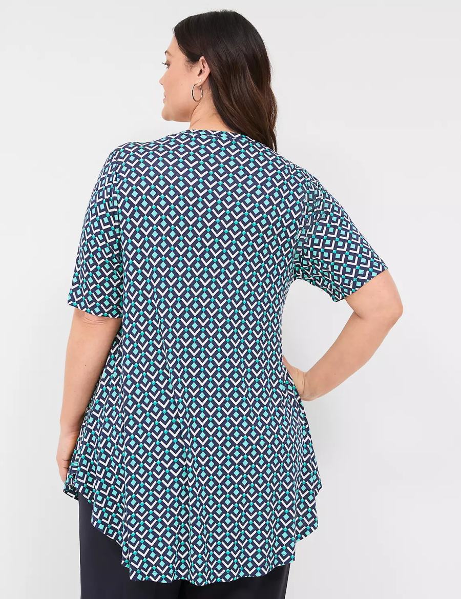 Lane Bryant Max Swing Perfect Sleeve Crew-Neck Tee T-shirts Dames Turquoise Donkerblauw | OZC362KX
