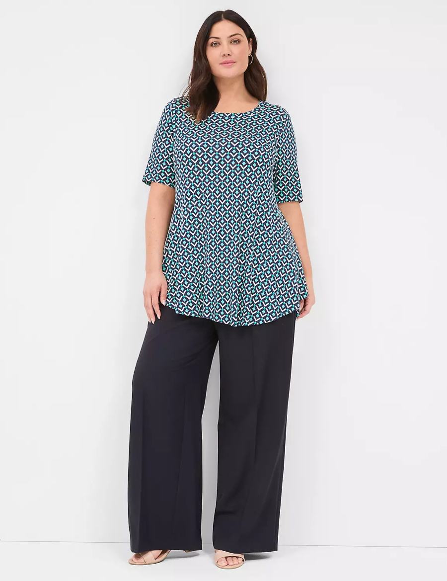 Lane Bryant Max Swing Perfect Sleeve Crew-Neck Tee T-shirts Dames Turquoise Donkerblauw | OZC362KX