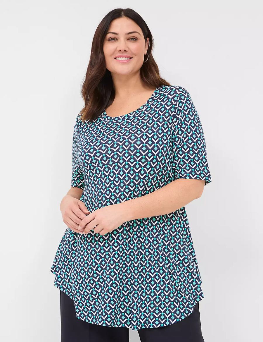 Lane Bryant Max Swing Perfect Sleeve Crew-Neck Tee T-shirts Dames Turquoise Donkerblauw | OZC362KX
