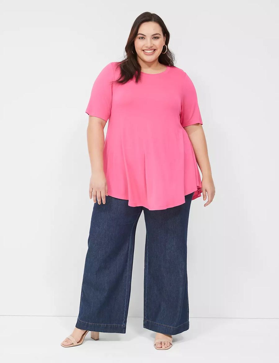 Lane Bryant Max Swing Perfect Sleeve Crew-Neck Tee T-shirts Dames Roze | TRC5694TZ