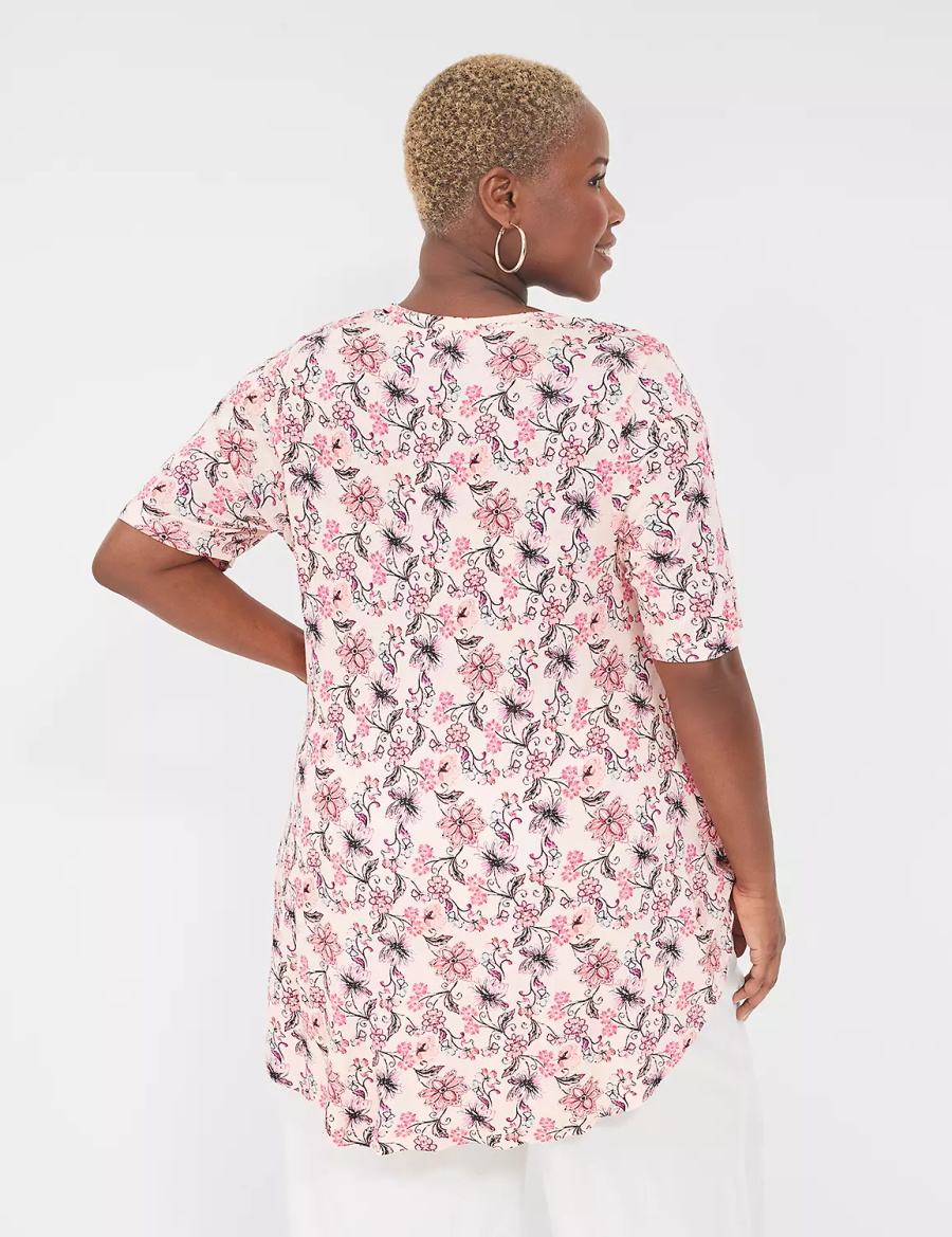 Lane Bryant Max Swing Perfect Sleeve Crew-Neck Tee T-shirts Dames Roze | DQC4064XM