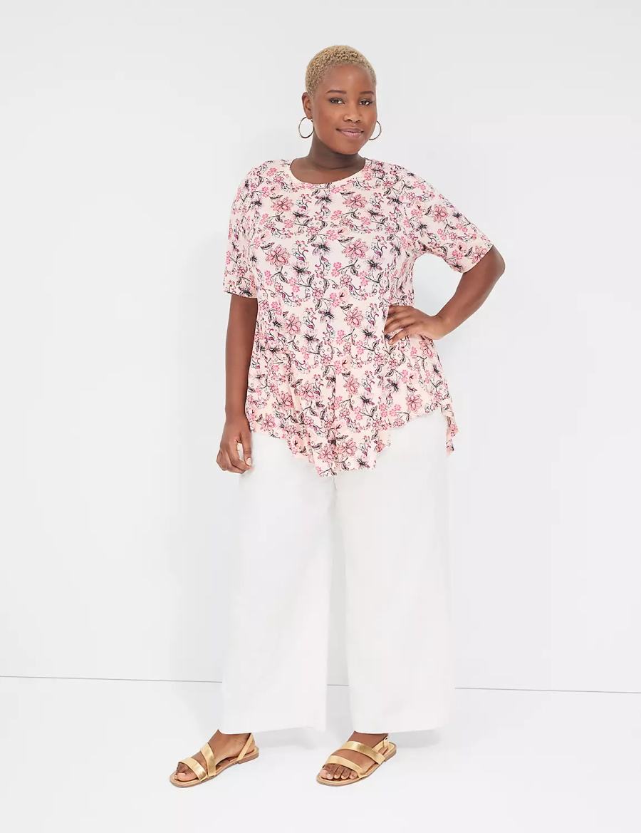 Lane Bryant Max Swing Perfect Sleeve Crew-Neck Tee T-shirts Dames Roze | DQC4064XM