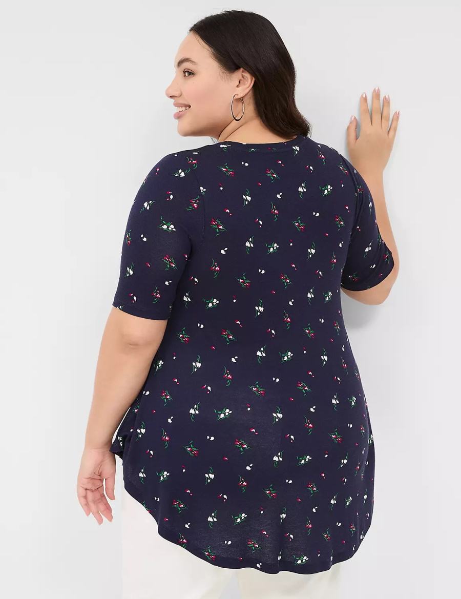 Lane Bryant Max Swing Perfect Sleeve Crew-Neck Tee T-shirts Dames Donkerblauw Gekleurd | HOB9545LL