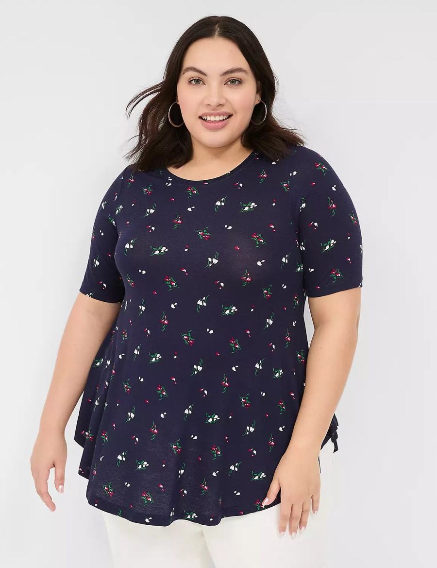 Lane Bryant Max Swing Perfect Sleeve Crew-Neck Tee T-shirts Dames Donkerblauw Gekleurd | HOB9545LL