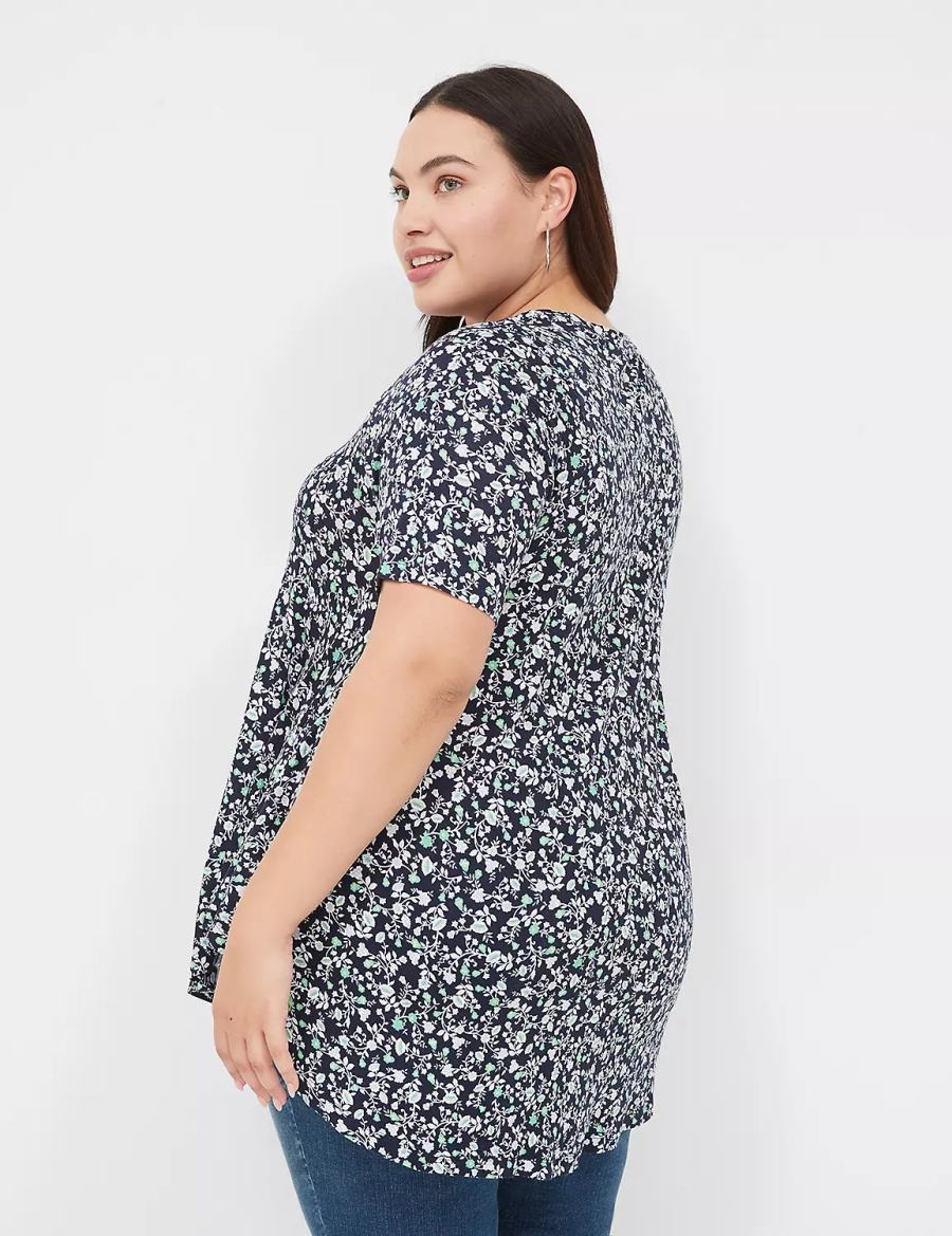 Lane Bryant Max Swing Perfect Sleeve Crew-Neck Tee T-shirts Dames Donkerblauw Groen | HLT2674NR