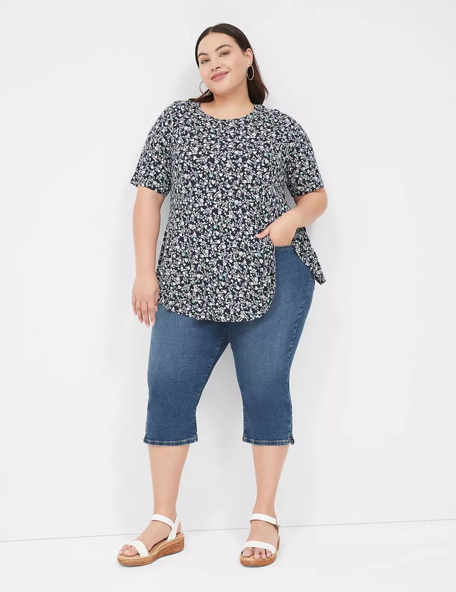 Lane Bryant Max Swing Perfect Sleeve Crew-Neck Tee T-shirts Dames Donkerblauw Groen | HLT2674NR