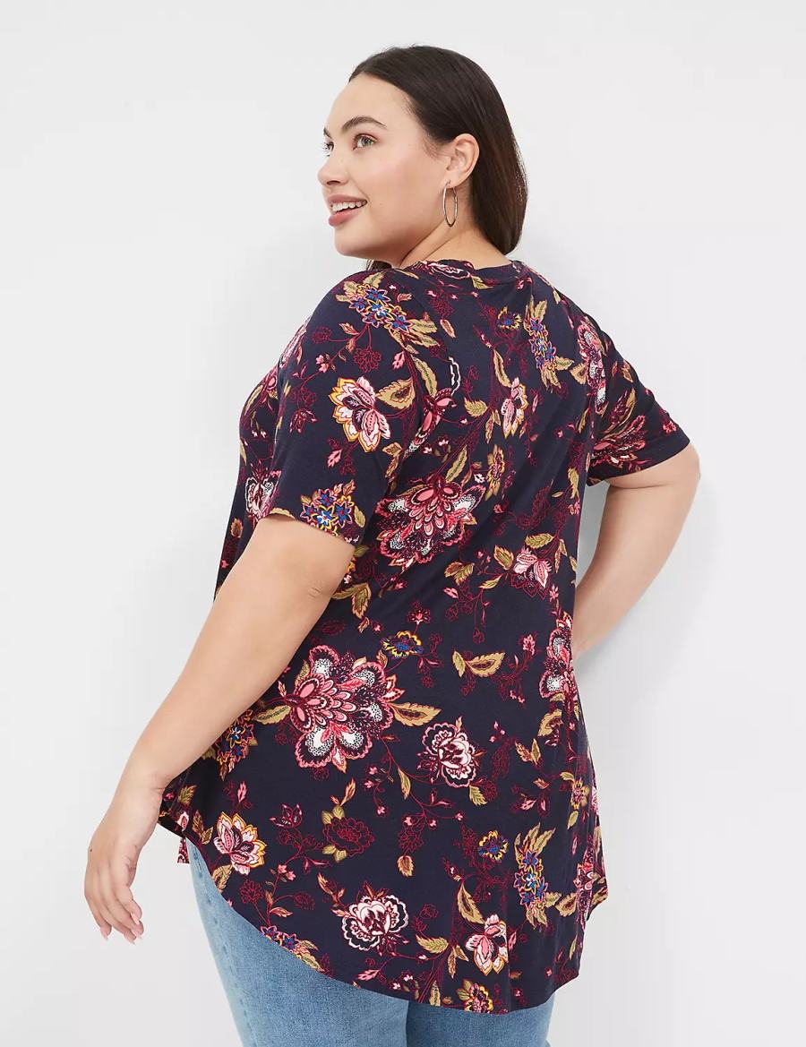 Lane Bryant Max Swing Perfect Sleeve Crew-Neck Tee T-shirts Dames Donkerblauw | NLW6492SE
