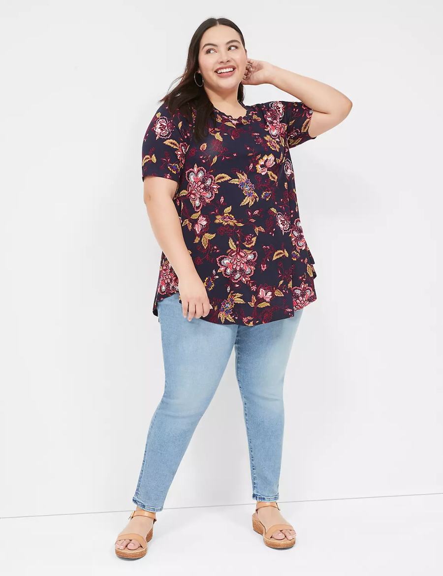 Lane Bryant Max Swing Perfect Sleeve Crew-Neck Tee T-shirts Dames Donkerblauw | NLW6492SE