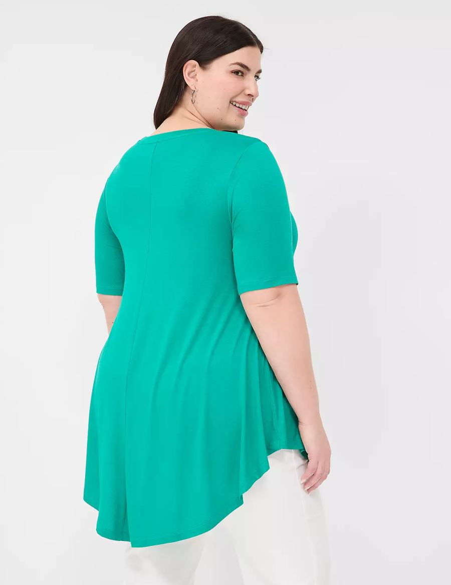 Lane Bryant Max Swing Perfect Sleeve Crew-Neck Tee T-shirts Dames Lichtturquoise | BHA6349XF