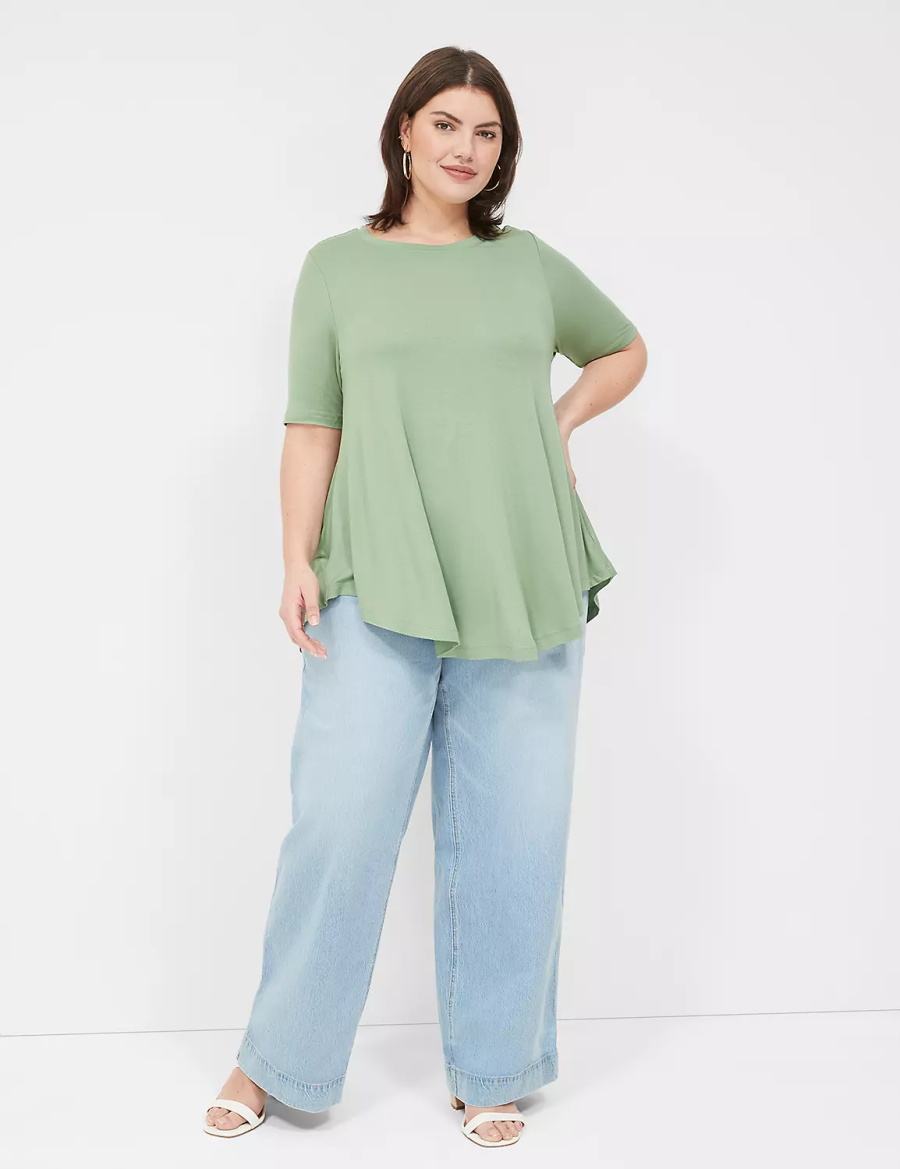 Lane Bryant Max Swing Perfect Sleeve Crew-Neck Tee T-shirts Dames Lichtgroen | SRW4567UD