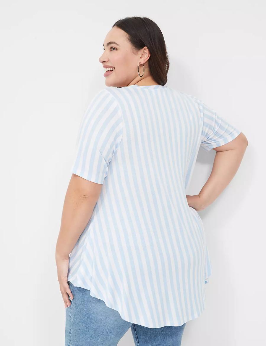 Lane Bryant Max Swing Perfect Sleeve Crew-Neck Tee T-shirts Dames Lichtblauw Strepen | UZW5976AB
