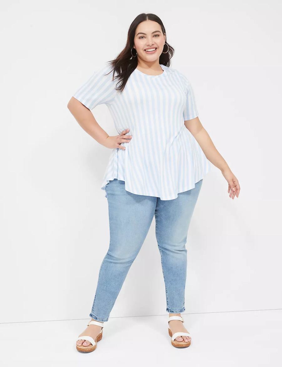 Lane Bryant Max Swing Perfect Sleeve Crew-Neck Tee T-shirts Dames Lichtblauw Strepen | UZW5976AB