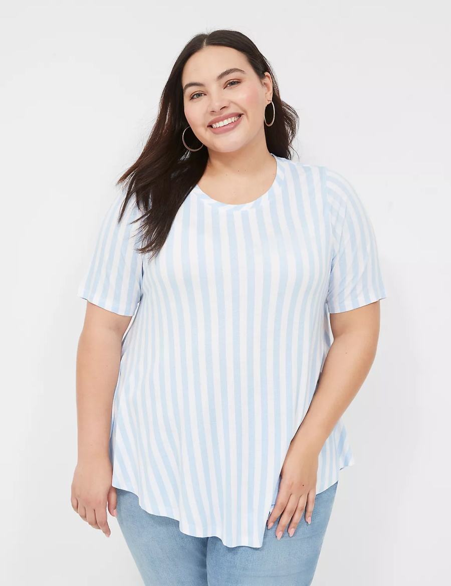Lane Bryant Max Swing Perfect Sleeve Crew-Neck Tee T-shirts Dames Lichtblauw Strepen | UZW5976AB