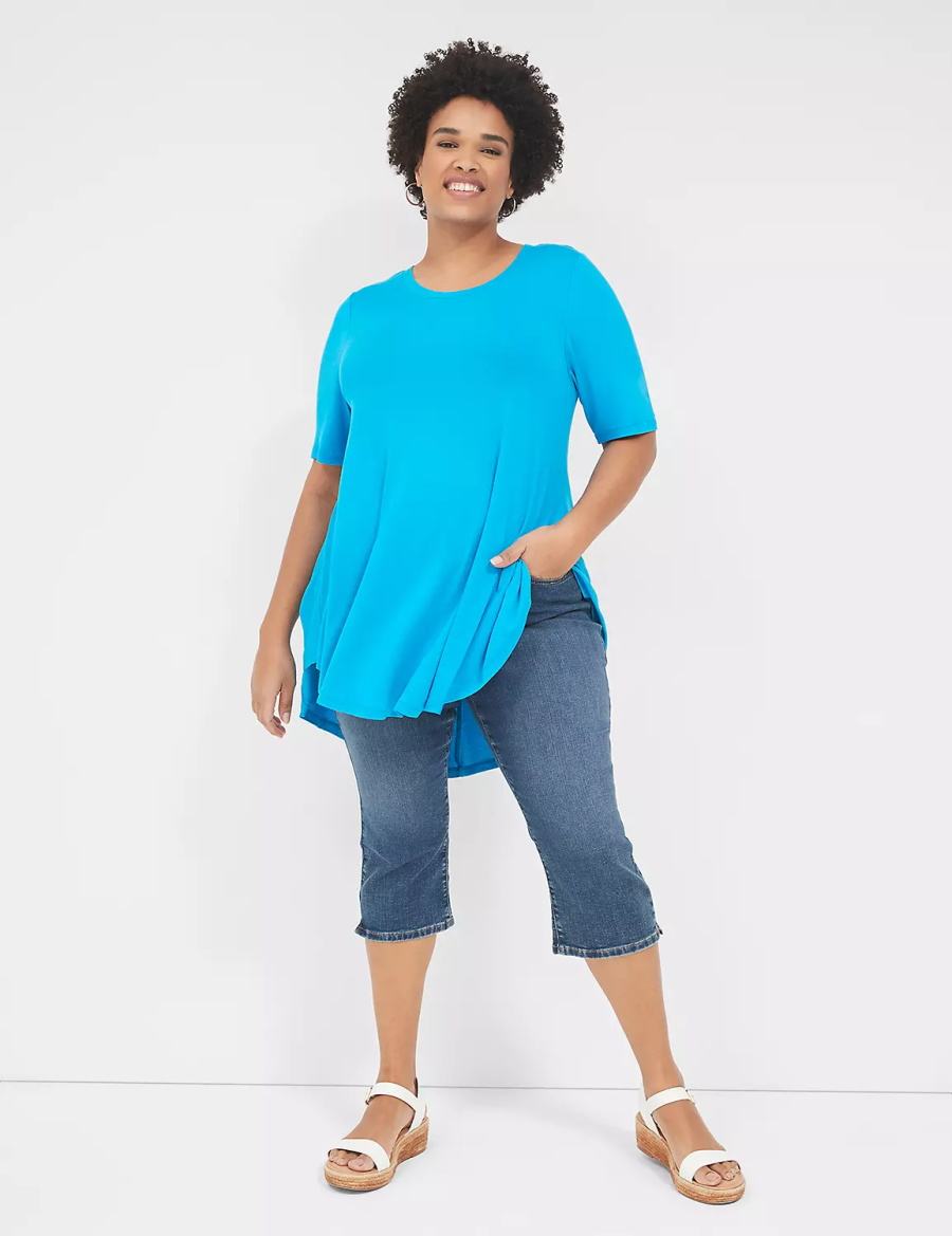 Lane Bryant Max Swing Perfect Sleeve Crew-Neck Tee T-shirts Dames Blauw | BMX9344UK