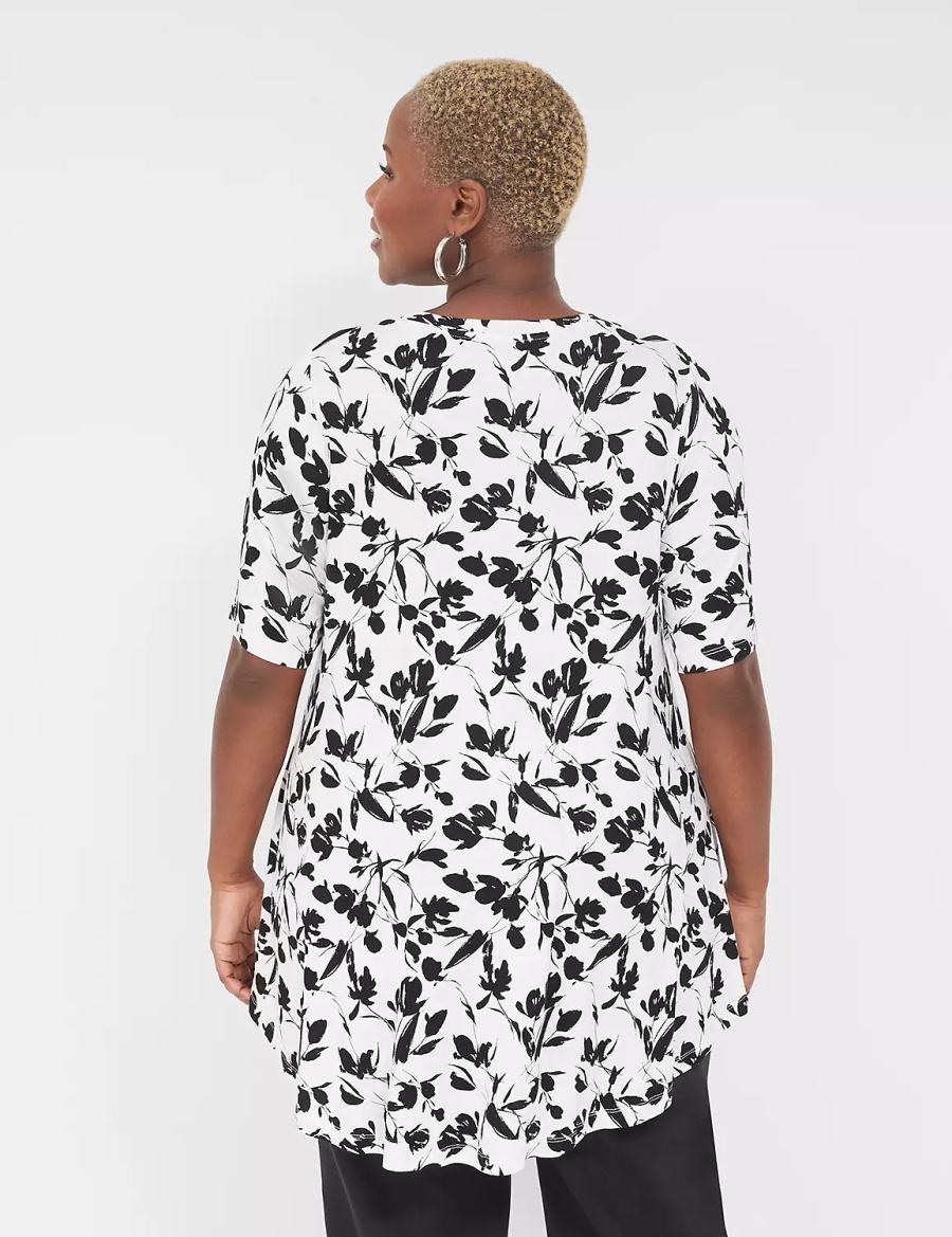 Lane Bryant Max Swing Perfect Sleeve Crew-Neck Tee T-shirts Dames Zwart Wit | NGO9038QR