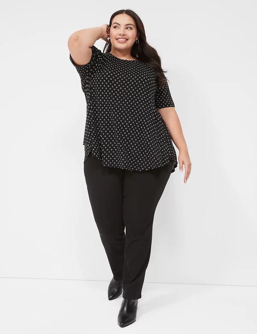 Lane Bryant Max Swing Perfect Sleeve Crew-Neck Tee T-shirts Dames Zwart | KIC3236YG