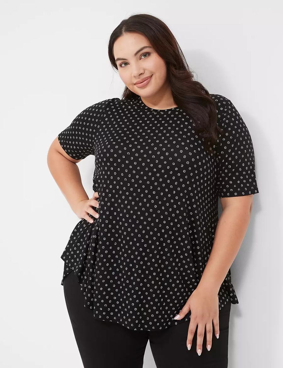 Lane Bryant Max Swing Perfect Sleeve Crew-Neck Tee T-shirts Dames Zwart | KIC3236YG