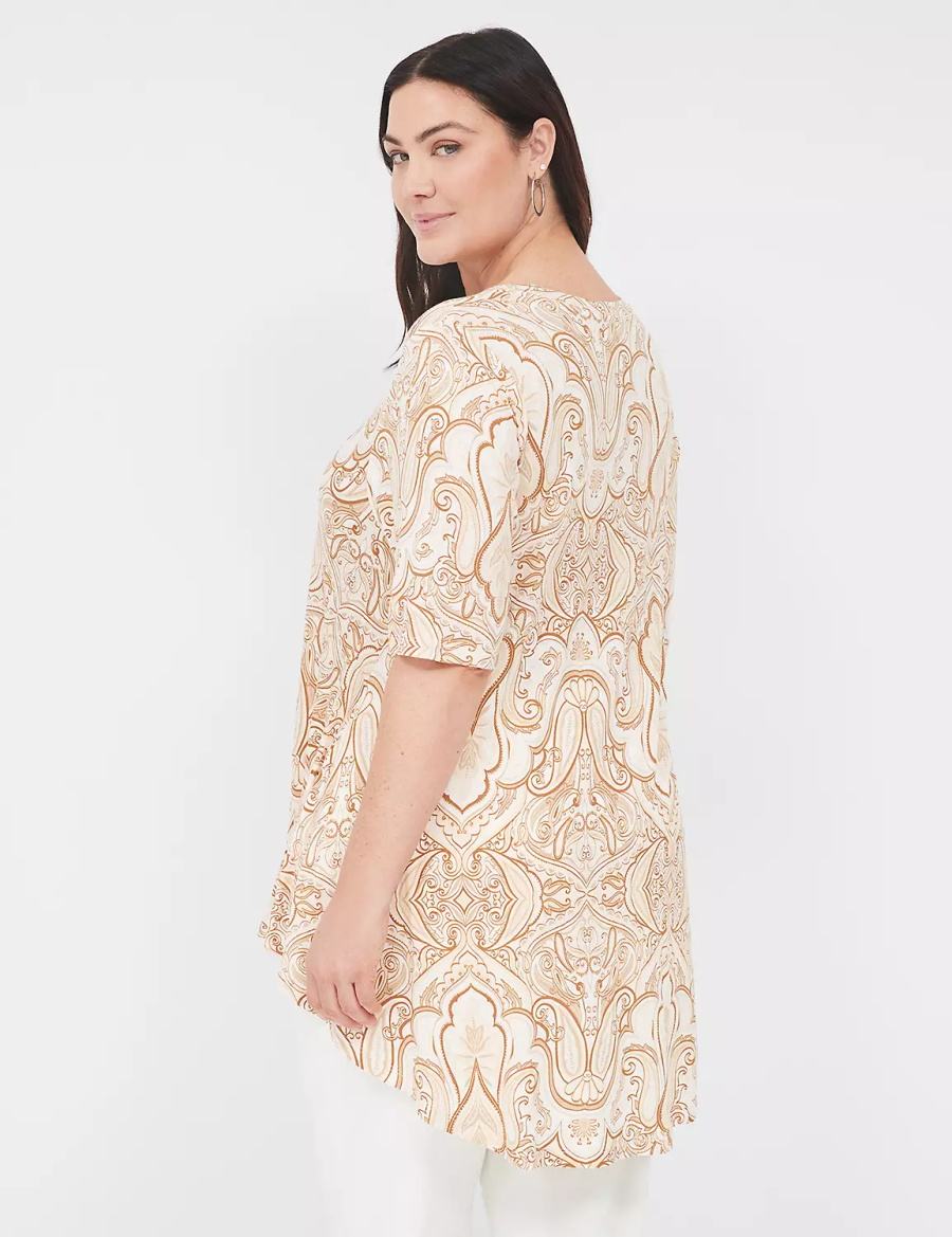 Lane Bryant Max Swing Perfect Sleeve Crew-Neck Tee T-shirts Dames Beige Wit | PNG8234YD