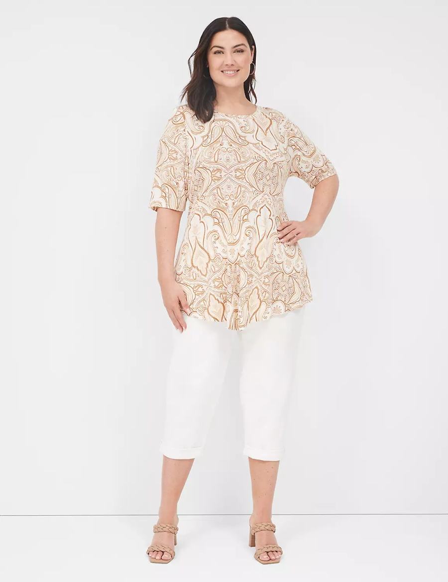 Lane Bryant Max Swing Perfect Sleeve Crew-Neck Tee T-shirts Dames Beige Wit | PNG8234YD