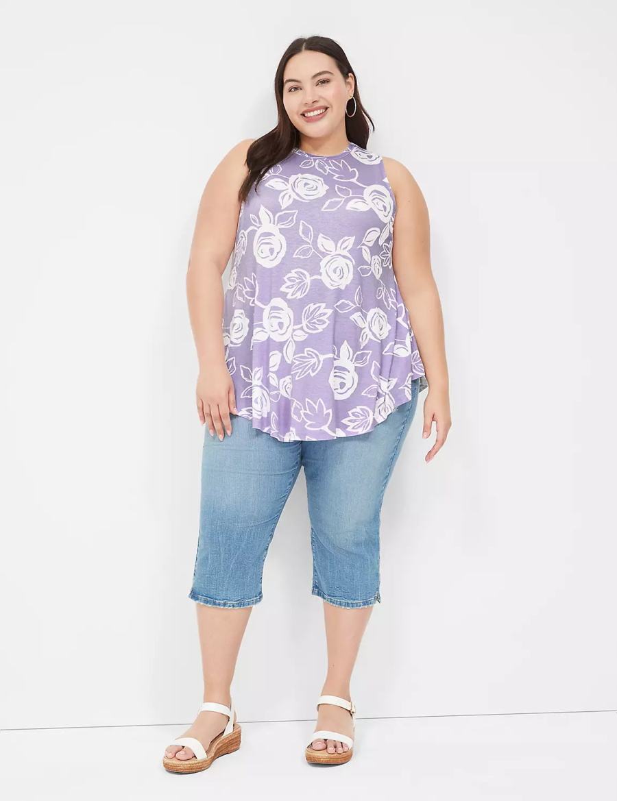 Lane Bryant Max Swing Sleeveless High-Neck Tunic T-shirts Dames Wit Paars | BMV4568TS