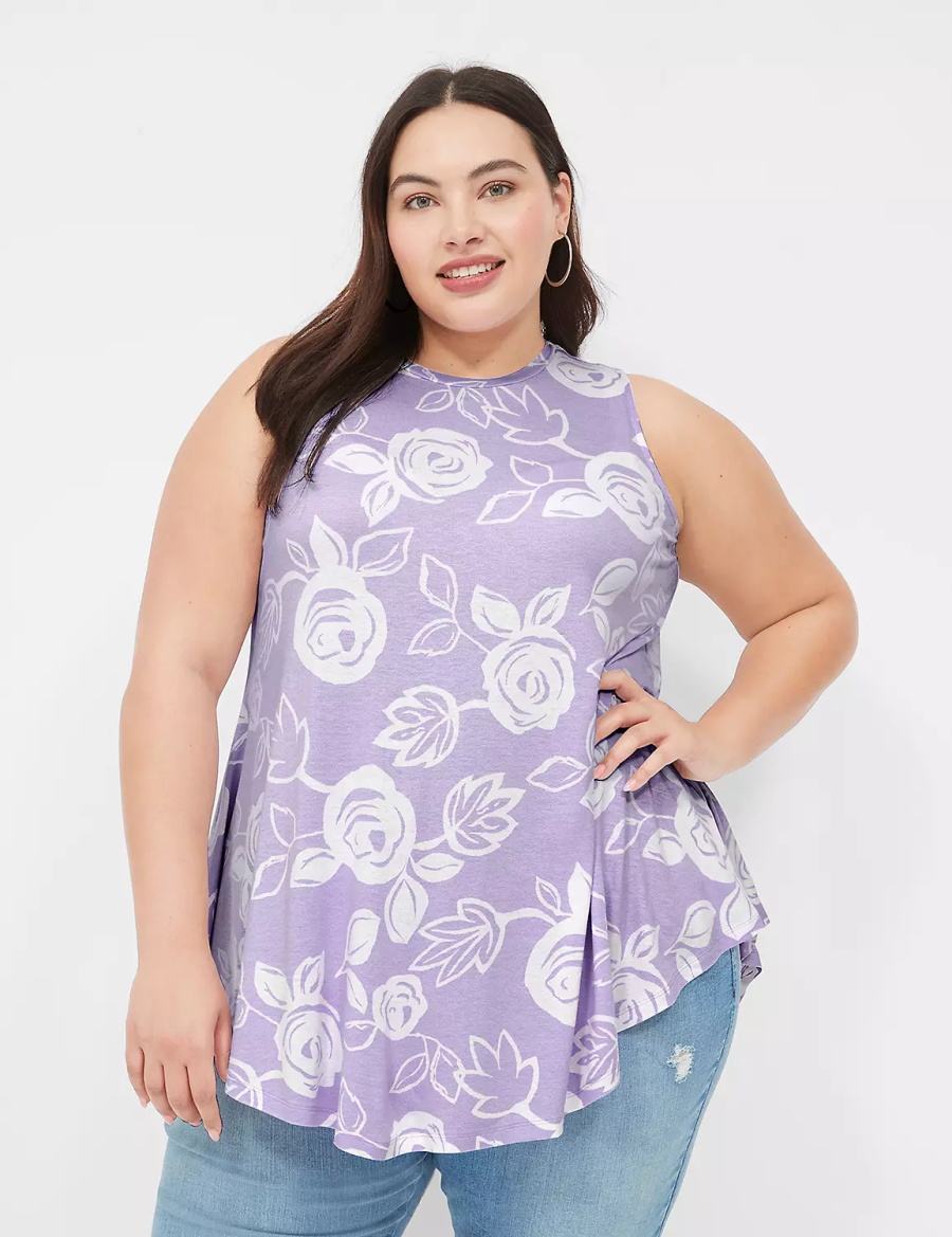 Lane Bryant Max Swing Sleeveless High-Neck Tunic T-shirts Dames Wit Paars | BMV4568TS
