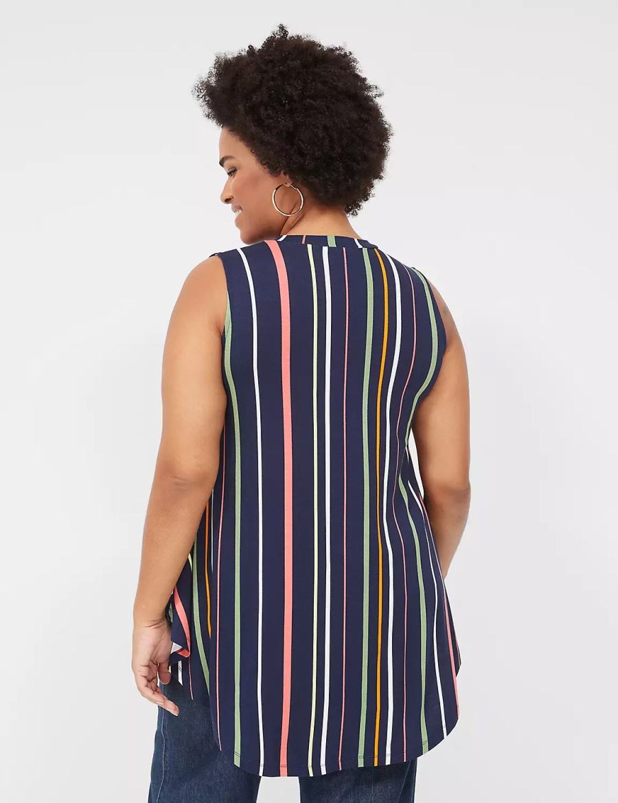 Lane Bryant Max Swing Sleeveless High-Neck Tunic T-shirts Dames Donkerblauw Strepen | TLS4428NX