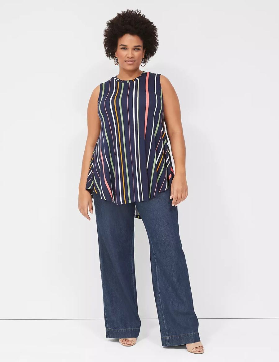Lane Bryant Max Swing Sleeveless High-Neck Tunic T-shirts Dames Donkerblauw Strepen | TLS4428NX