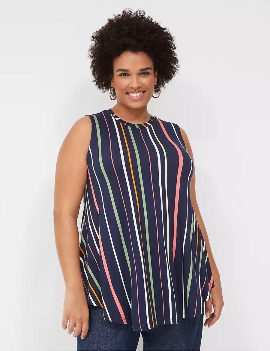Lane Bryant Max Swing Sleeveless High-Neck Tunic T-shirts Dames Donkerblauw Strepen | TLS4428NX
