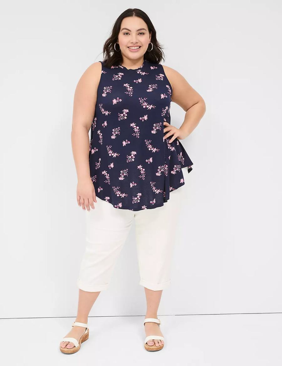 Lane Bryant Max Swing Sleeveless High-Neck Tunic T-shirts Dames Roze Donkerblauw | GDX8567QQ