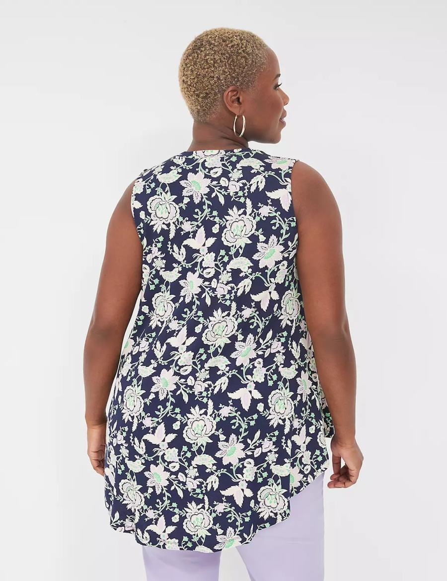 Lane Bryant Max Swing Sleeveless High-Neck Tunic T-shirts Dames Donkerblauw Paars | KGQ4196VD