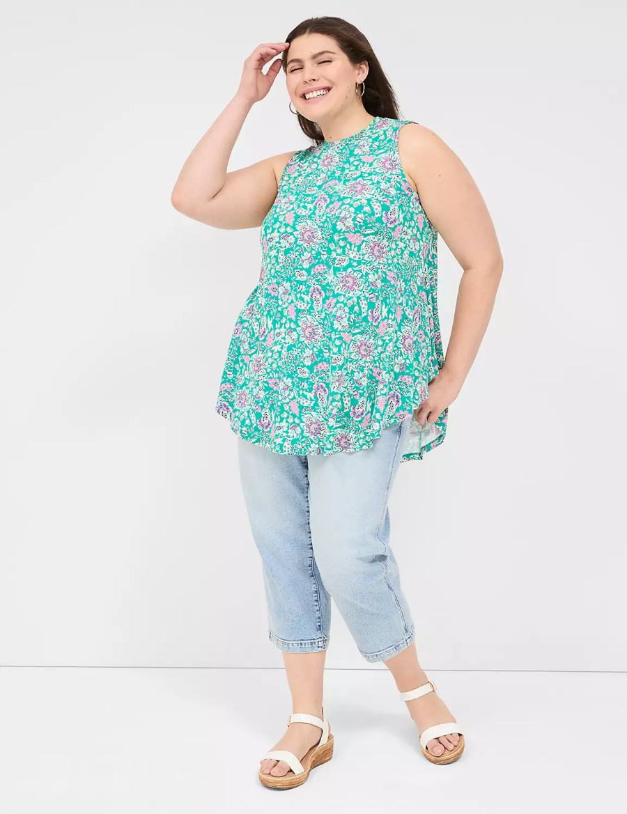 Lane Bryant Max Swing Sleeveless High-Neck Tunic T-shirts Dames Lichtturquoise | RJE1058IB