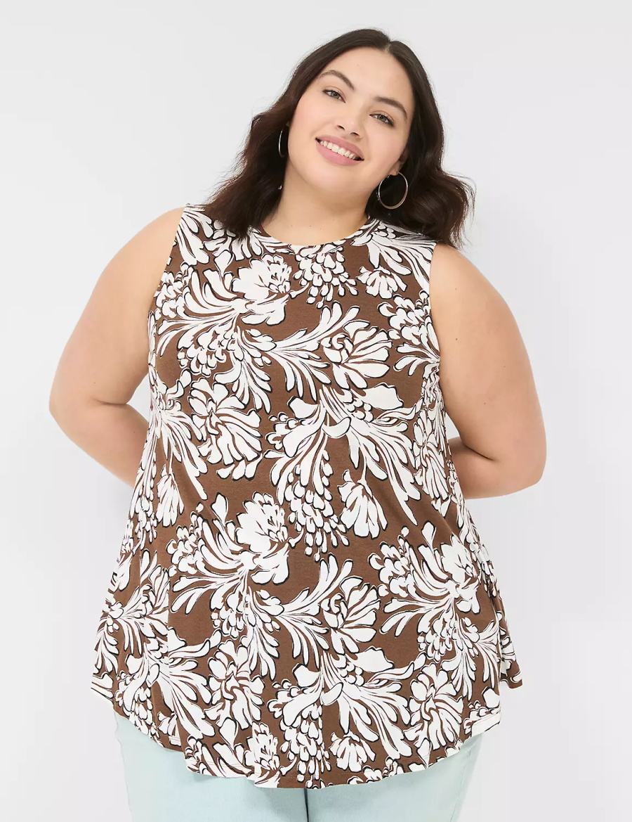 Lane Bryant Max Swing Sleeveless High-Neck Tunic T-shirts Dames Bruin | JBR733BL