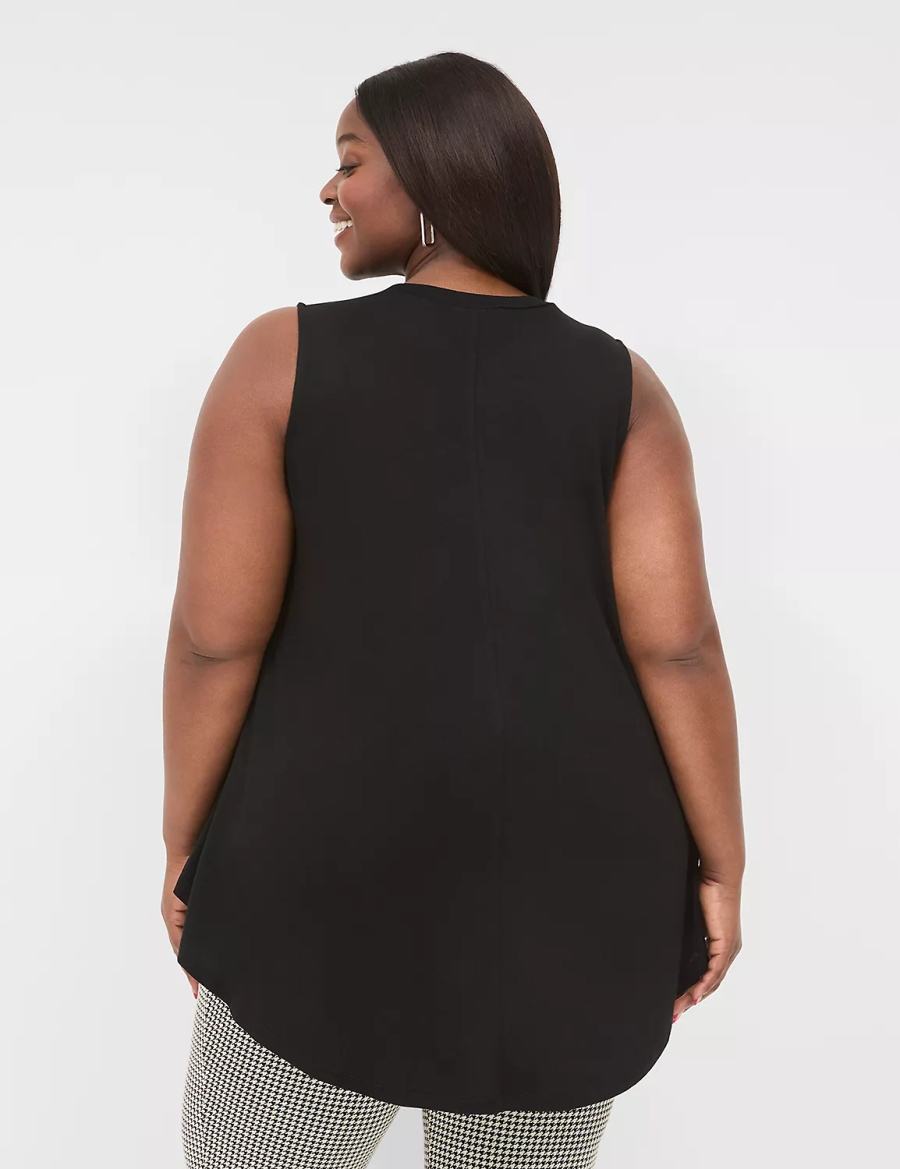 Lane Bryant Max Swing Sleeveless High-Neck Tunic T-shirts Dames Zwart | QGD9843HQ