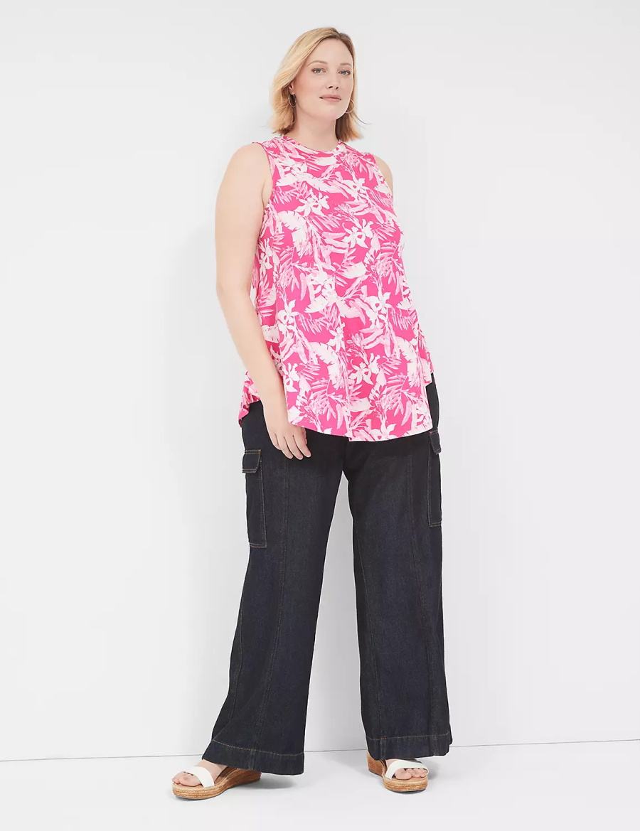 Lane Bryant Max Swing Sleeveless High-Neck Tunic T-shirts Dames Roze Wit | HNC5464LP