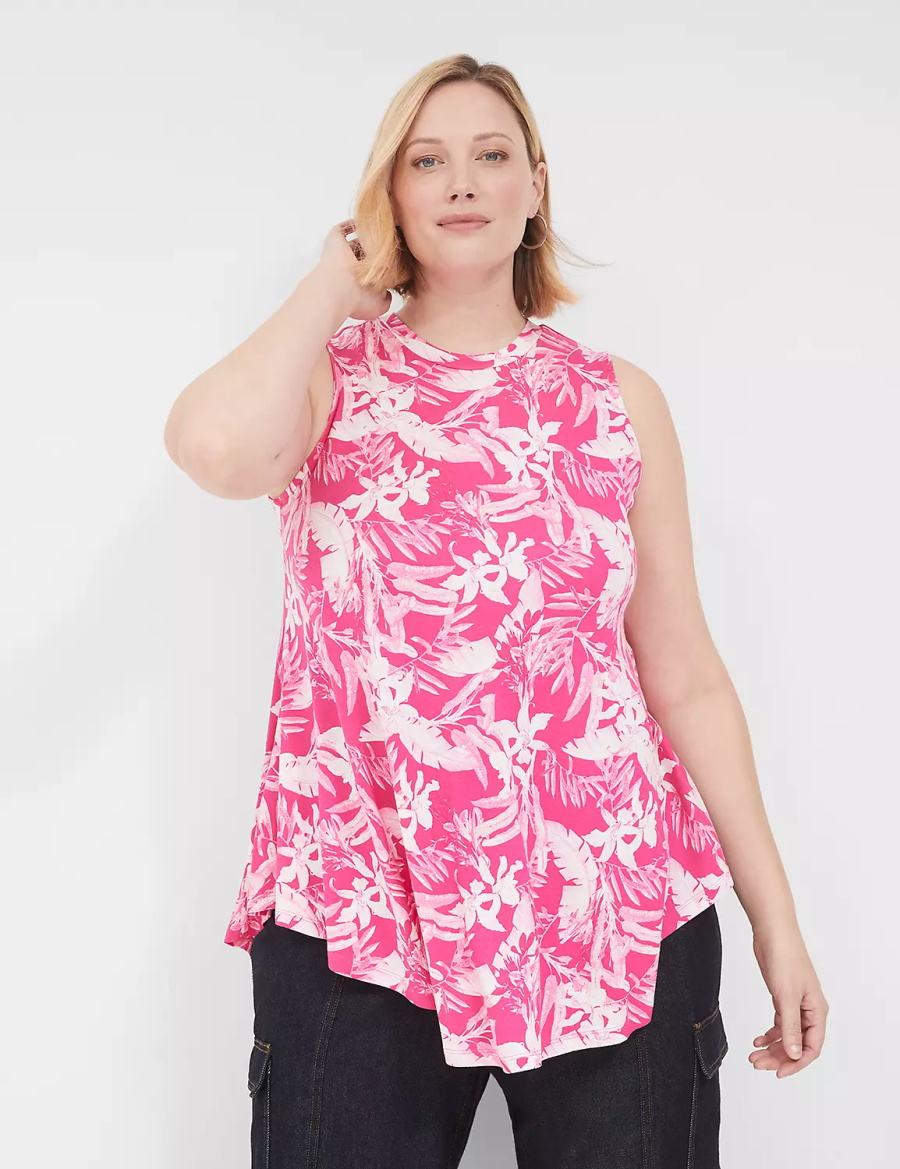 Lane Bryant Max Swing Sleeveless High-Neck Tunic T-shirts Dames Roze Wit | HNC5464LP