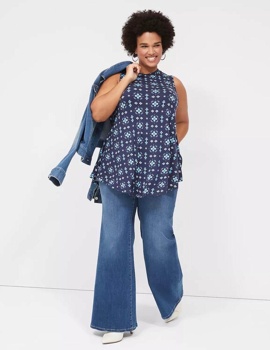 Lane Bryant Max Swing Sleeveless High-Neck Tunic T-shirts Dames Donkerblauw | NYX8992UO
