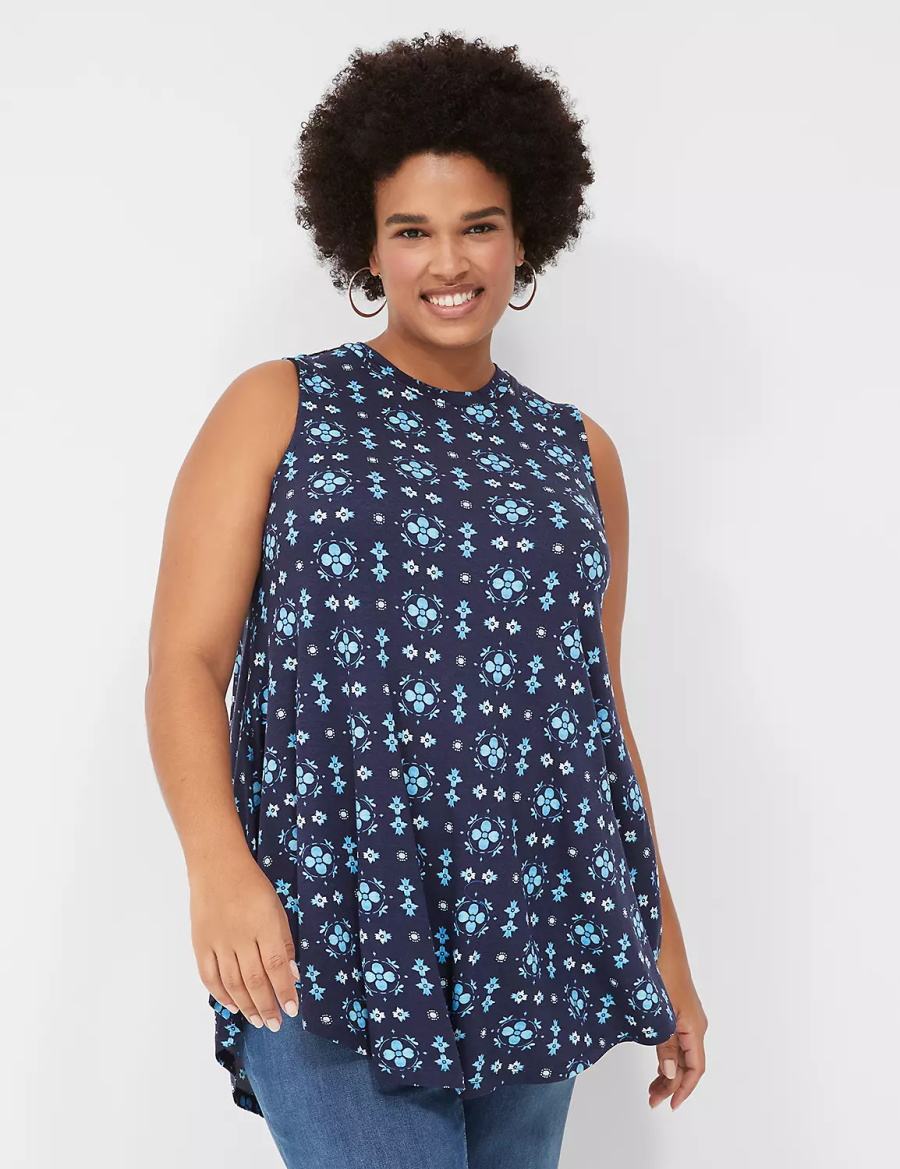 Lane Bryant Max Swing Sleeveless High-Neck Tunic T-shirts Dames Donkerblauw | NYX8992UO