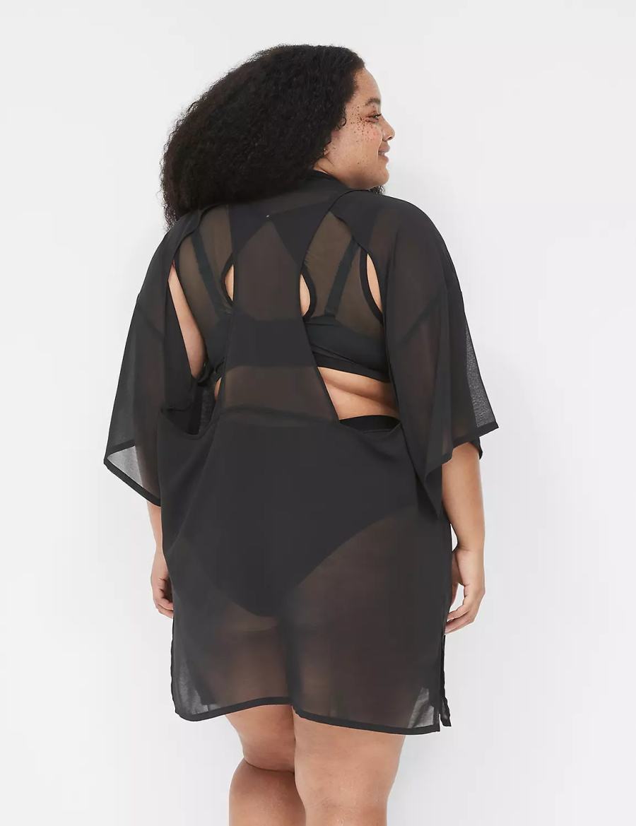 Lane Bryant Mesh Backless Kimono Jurk Dames Zwart | XQN4462BE