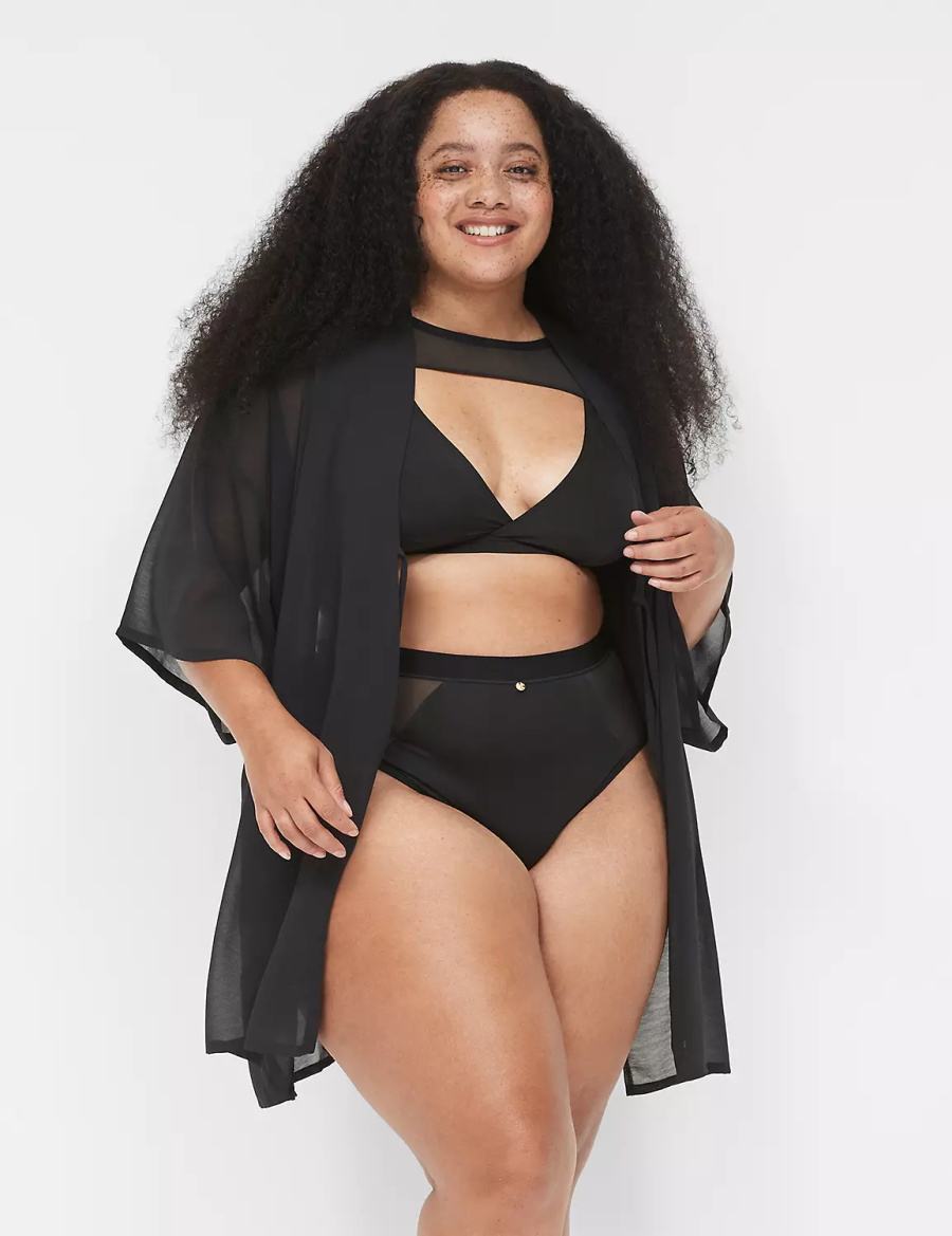 Lane Bryant Mesh Backless Kimono Jurk Dames Zwart | XQN4462BE