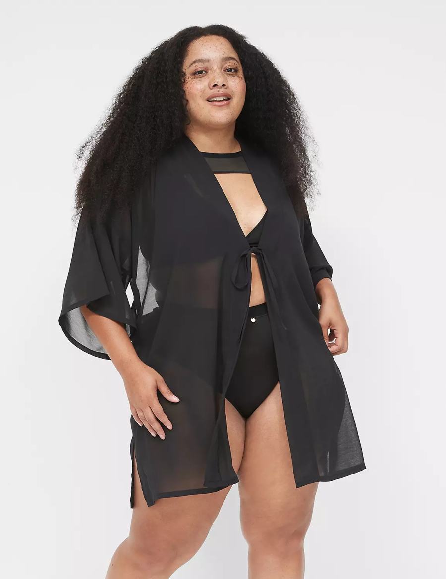 Lane Bryant Mesh Backless Kimono Jurk Dames Zwart | XQN4462BE