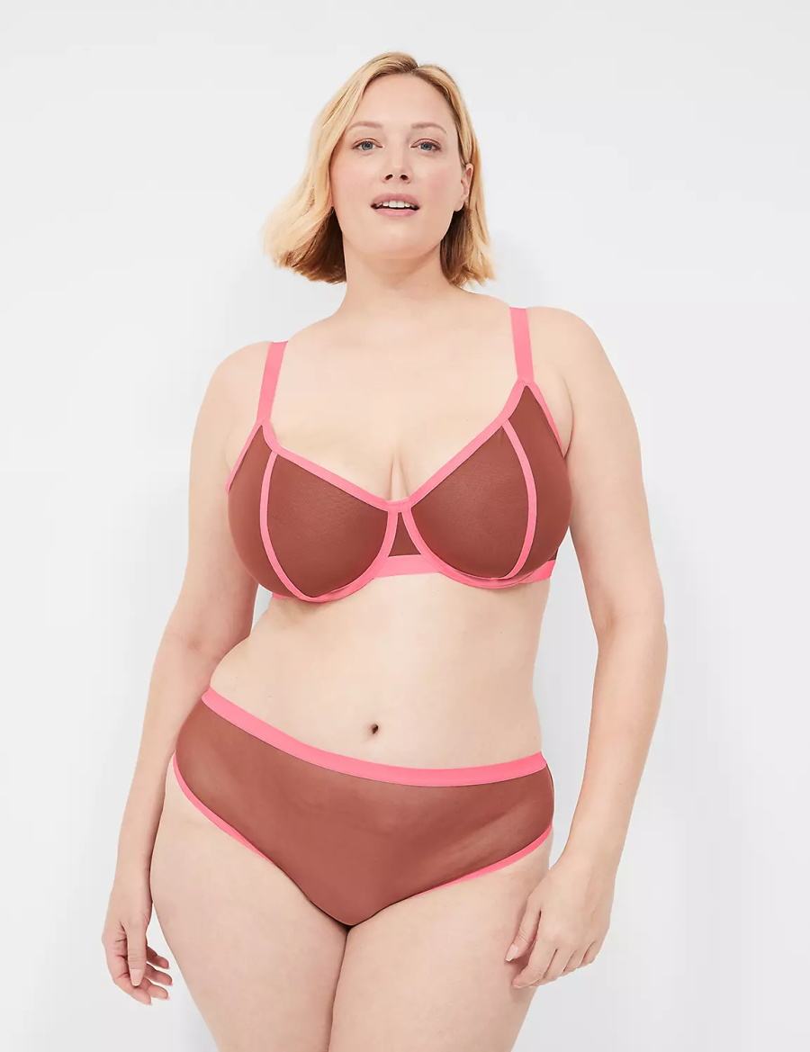 Lane Bryant Mesh Demi Ongevoerde BH Dames Roze Zwart | IPM6340RP