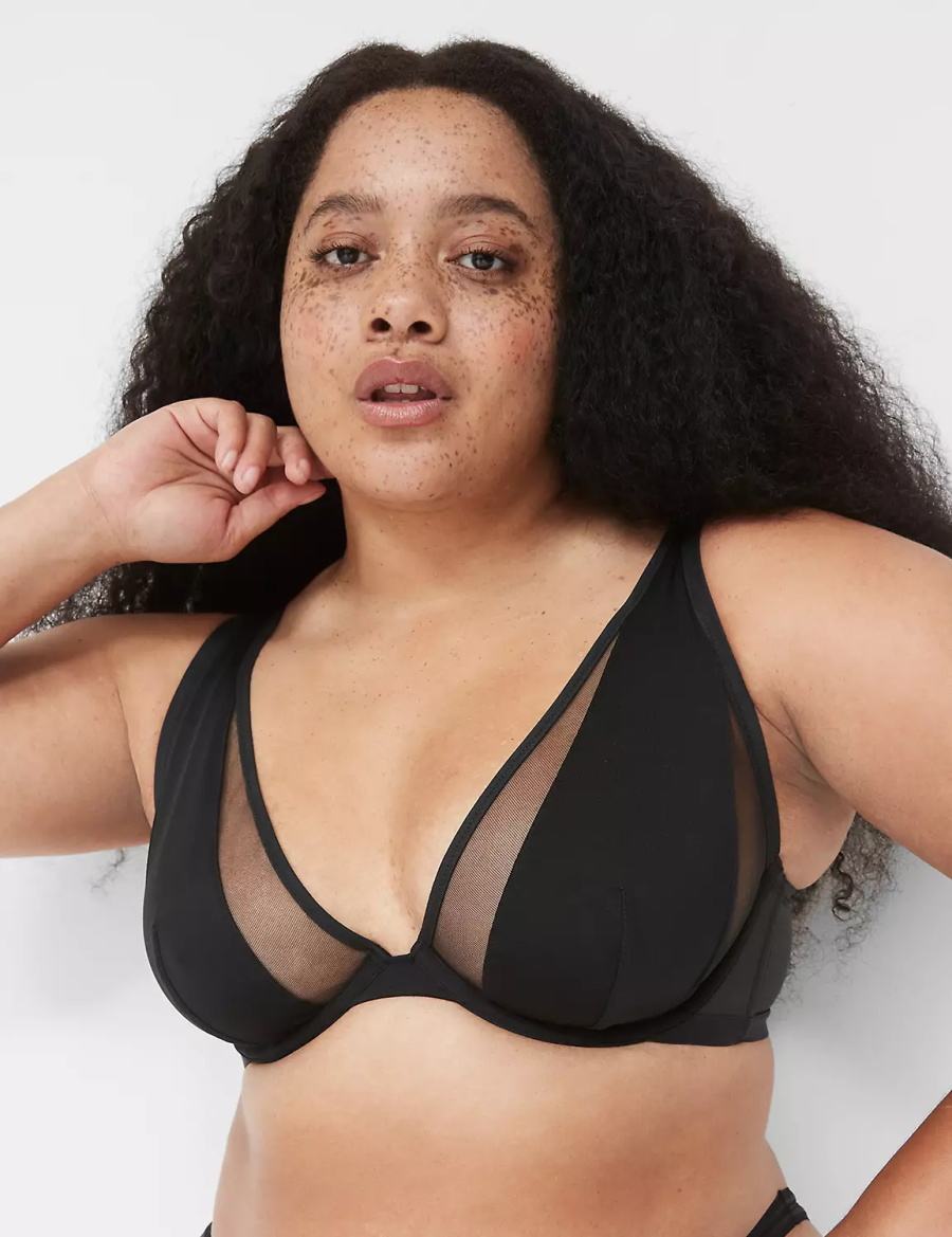 Lane Bryant Mesh High Apex Bralettes Dames Zwart | QMW4171LP