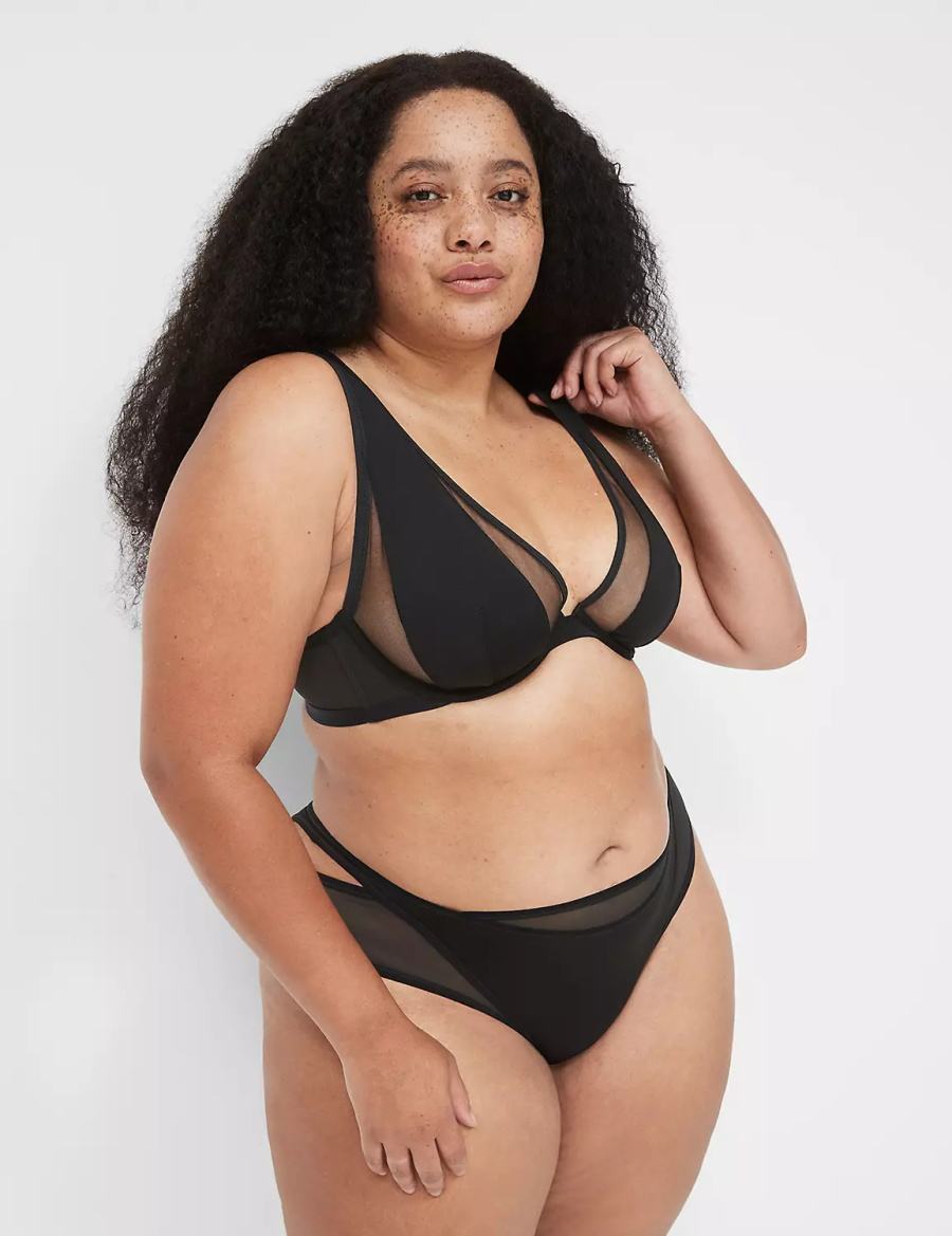 Lane Bryant Mesh High Apex Bralettes Dames Zwart | QMW4171LP