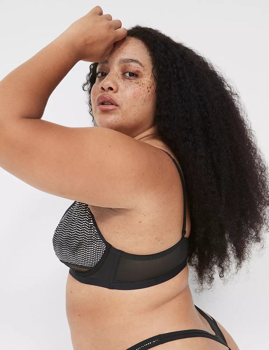 Lane Bryant Metallic Strappy Demi Ongevoerde BH Dames Zwart Zilver | TRH3634LV