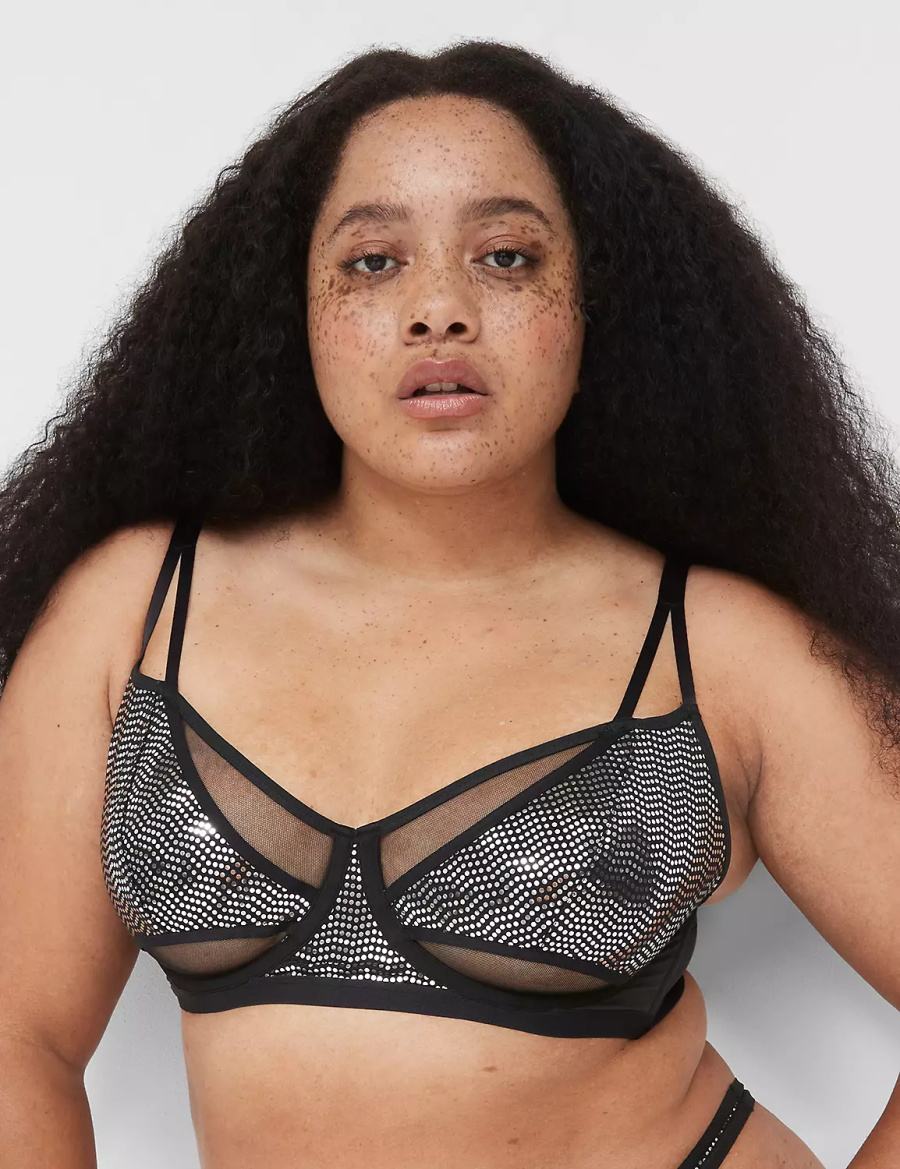 Lane Bryant Metallic Strappy Demi Ongevoerde BH Dames Zwart Zilver | TRH3634LV