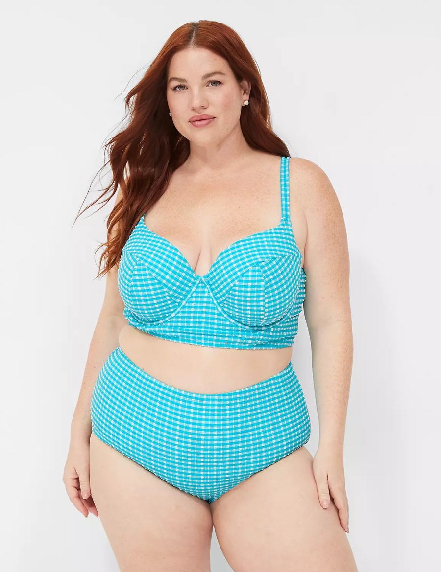 Lane Bryant Mid-Rise Swim Slips Dames Blauw Wit | USZ1272FX