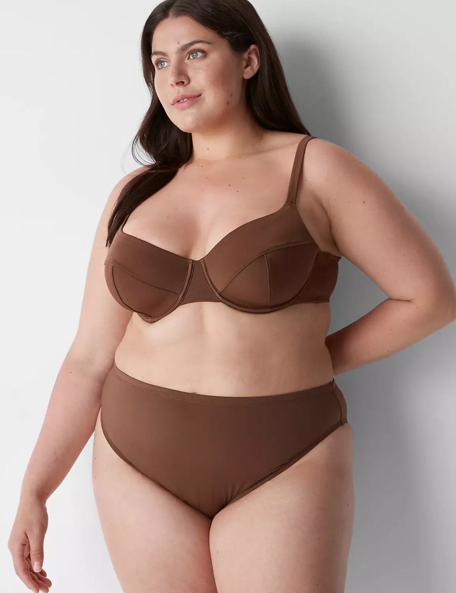 Lane Bryant Midi High-Leg Cheeky Swim Bikinibroekje Dames Donkerbruin | DCD4166UA
