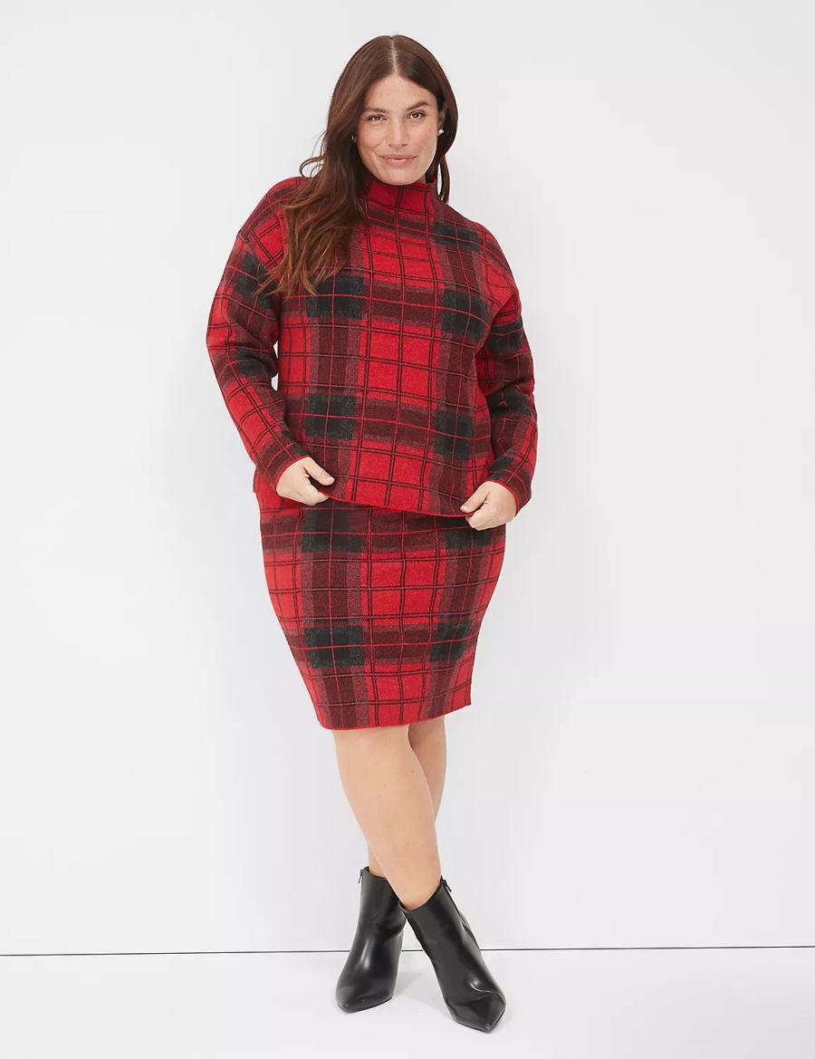Lane Bryant Mock-Neck Plaid Truien Dames Rood | FST9986BI
