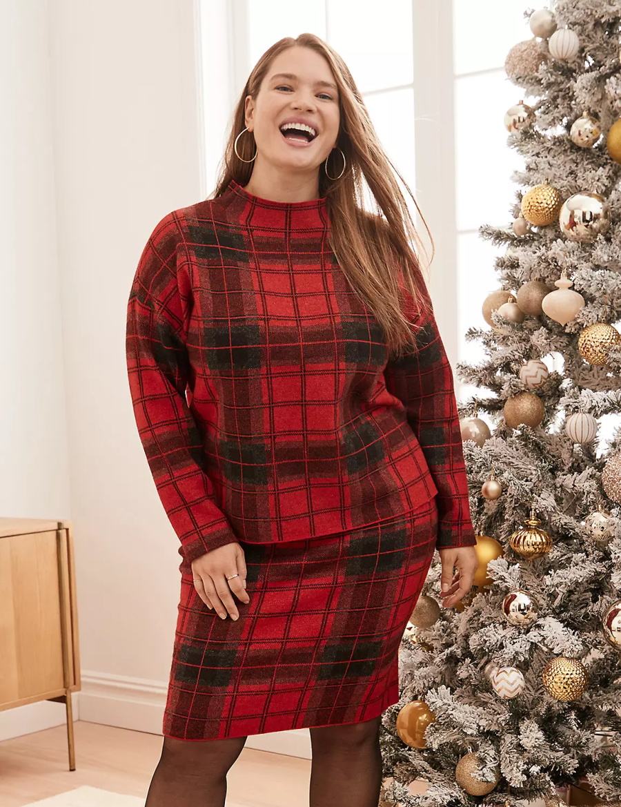 Lane Bryant Mock-Neck Plaid Truien Dames Rood | FST9986BI